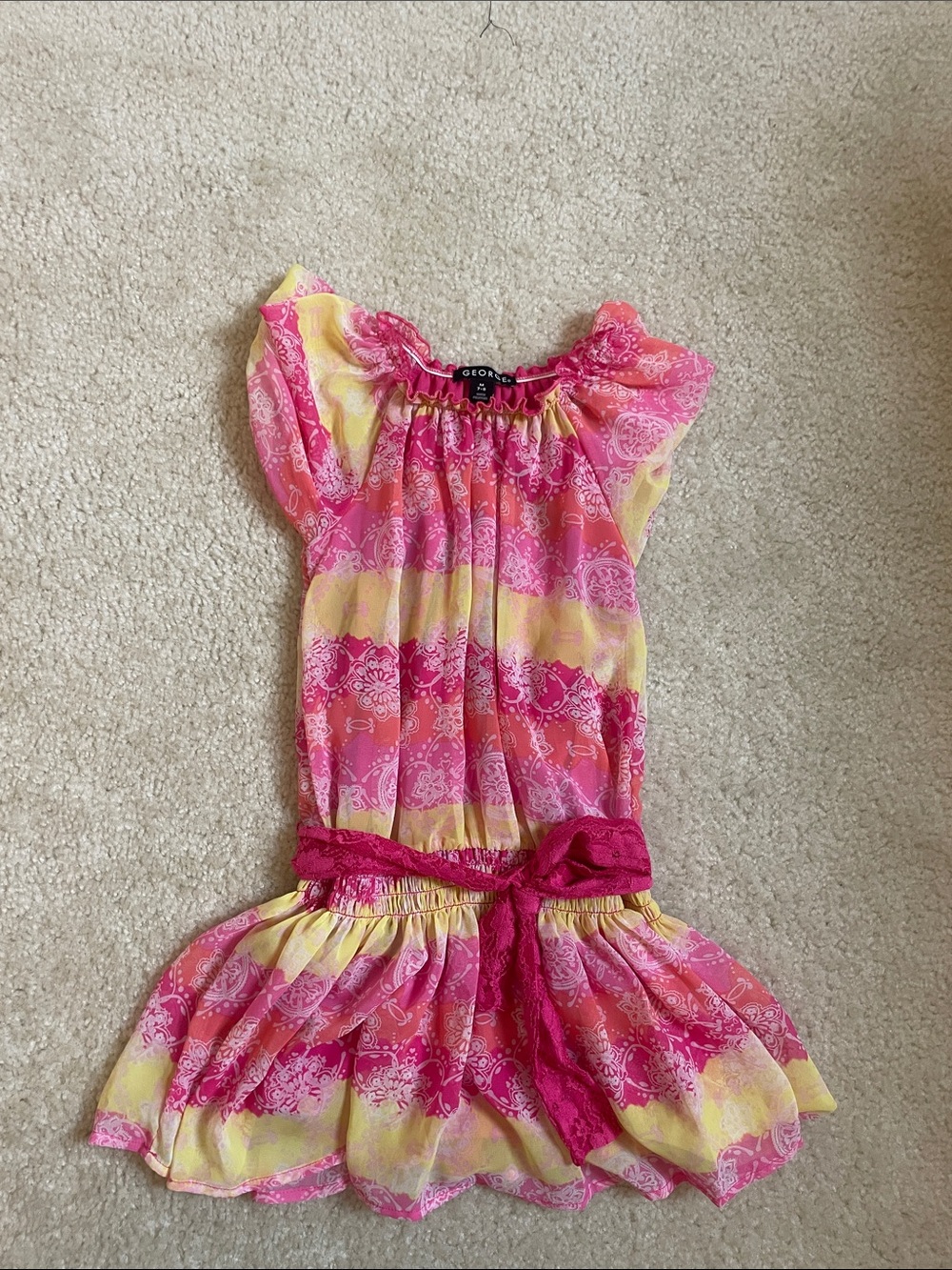 George Girls' Pink & Yellow Bandana-Print long top with Sash